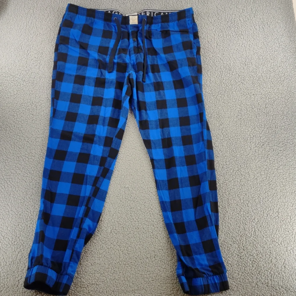 sold Americn Eagle Flannel Joggers Lounge Pants Men's XL Black Blue Drawstring